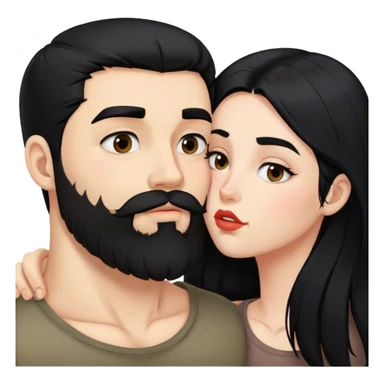 Uma menina de cabelo preto beijando o namorado forte com barba  sticker