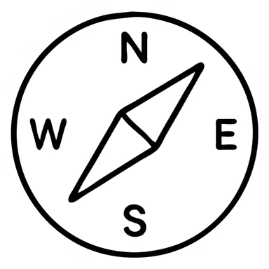 A compass with cardinal directions N, S, E, W and a directional needle sticker