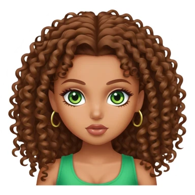 pretty bratz baddie, tan skin, curly brown hair, green eyes sticker