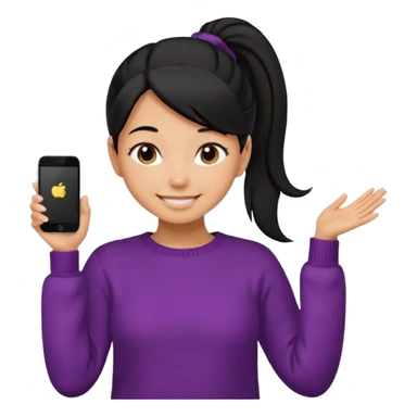 cewe lembut rambut hitam  kuncir satu kayak cute gitu tapi gausah adakepangnya  dan sudah agak dewasa gitu bajunya yang cute sweater senyum sticker