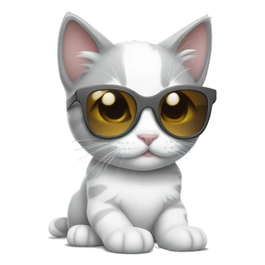 Grey and white kitten with sunglasses sticker