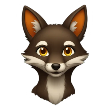 a small dark brown fox with orange eyes with a dark green hood that smile sticker