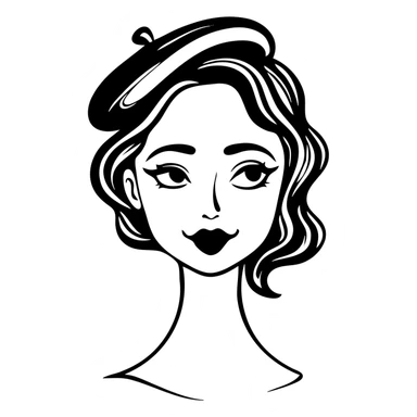 woman with a beret hat and heart-shaped lips, coquette aesthetic sticker
