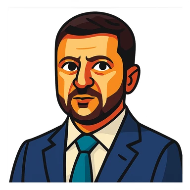 portrait of Vladimir Zelensky in a business suit, vibrant toon style, no background sticker