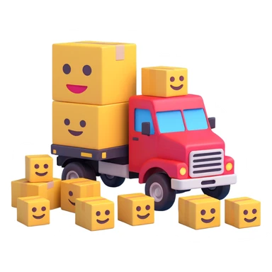 a truck with stacked boxes, 3D emoji style sticker
