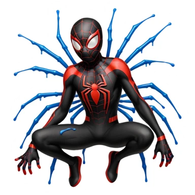 A stylized sticker of Miles Morales Spider-Man, urban graffiti art style, spray paint drips, neon accents. High contrast, cinematic lighting, thick white contour border, isolated on white background, sticker sheet aesthetic. sticker