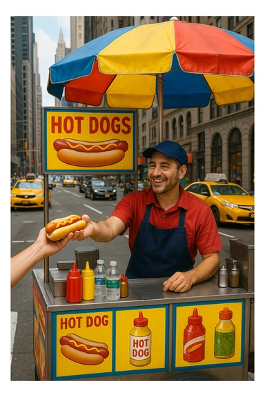 hotdog seller in New York with cart sticker