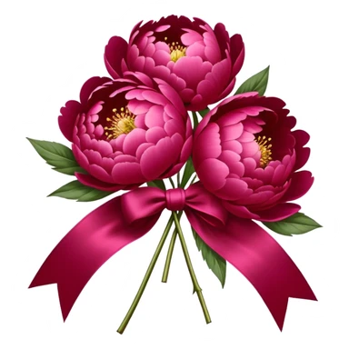 peonies in Persian red color tied with silk aesthetic ribbon of powder raspberry color in glamour vintage theme sticker