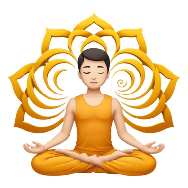 Minimalistic flat vector icon, iOS style, thin black contour on white background. Person in lotus pose with rising spiral energy above. No text, no shadows. sticker