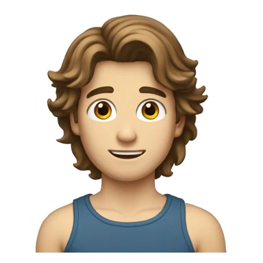 Teenager boy type italian, White skin, with long wavy brown hair (Which go down behind to the nape of the neck), Little bit dezoom sticker