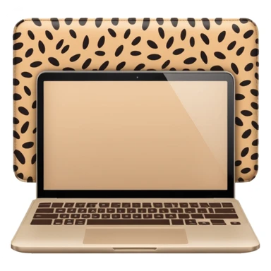 minimal flat emoji of an open laptop with a leopard-print cover, clean vector lines, warm beige and brown tones, modern aesthetic, transparent background, high-quality icon sticker
