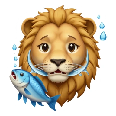 A lion eating a fish, feeling sad, cry, tear falling from eyes, portrait, bust up sticker