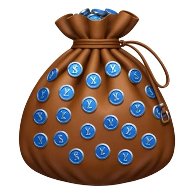 brown money bag of blue coins sticker