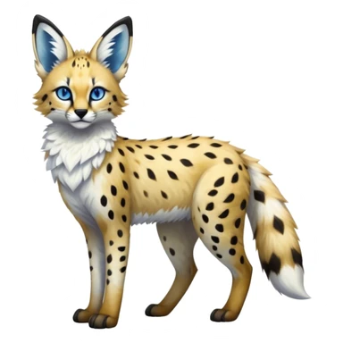 Epic Feral Rare Fantasy shiny cool fluffy Vernid-Trico-Fox-Serval-species-hybrid-animal by LiLaiRa, random markings, tufted ears, full body sticker