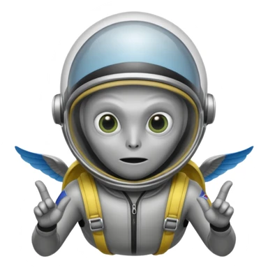 Skydiving gray alien with parachute and UFO sticker