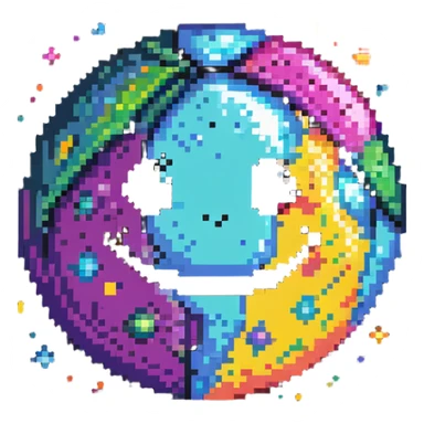 vibrant multicolored planet with bright spots and a happy smiling face sticker