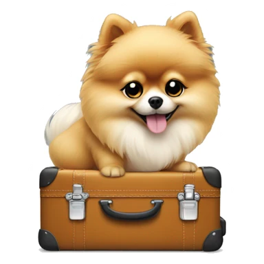 Sitting small Pomeranian dog suitcase with suitcase  sticker