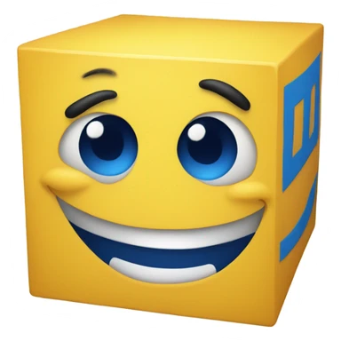 Yellow cube with a blue line mouth sticker