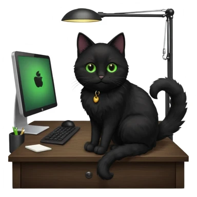 black office cat working at its desk sticker