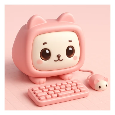 3D iOS style emoji of a cat-shaped computer with a pink color scheme, mimicking the colors and composition of the reference image. sticker