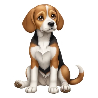 cinematic-[beagle dog]-realistic-full-body-sitting-emoji,-tail-resting-loosely-beside-its-paws,-head-tilted-dramatically,-scruffy-[beagle]-fur,-simplified-yet-realistic-focused-features,-highly-detailed,-glowing-with-an-almost-sarcastic-glow sticker