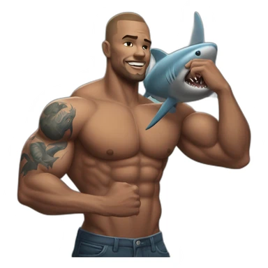 muscle man with shark tatto sticker