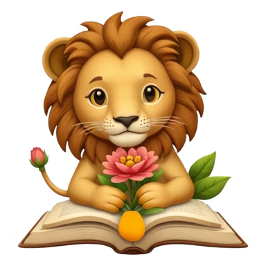 Lion hug + flower + book sticker