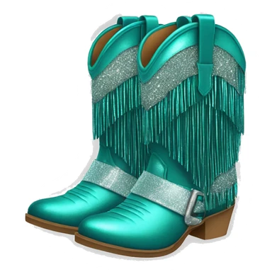Realistic teal fashion cowgirl boots with sparkly shiny glitter fringe on them. sticker