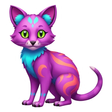 Neon-colored fantasy feline-marsupial-critter-vernid-fursona animal creature full body with intricate markings  sticker