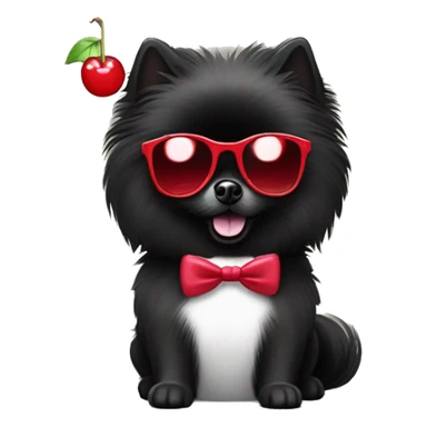 Black Pomeranian with a white chest wearing prada sunglasses and holding a martini glass with a maraschino cherry in the martini sticker