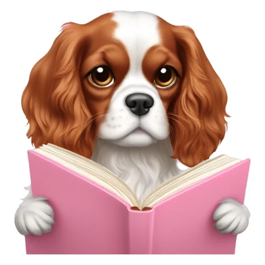 Cavalier King Charles Spaniel reading baby pink book sticker
