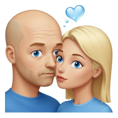 middle age bald man with salt and blonde scruff, blue eyes and blonde woman with blue eyes kissing each other sticker