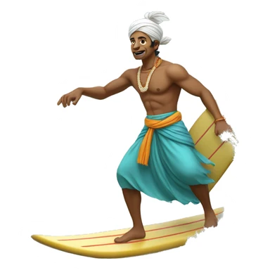 An Indian Surfing on a wave but wearing a dhoti sticker