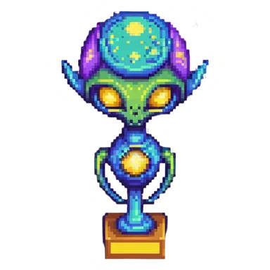 An alien trophy with cosmic colors of the universe, deep space blues and purples sticker