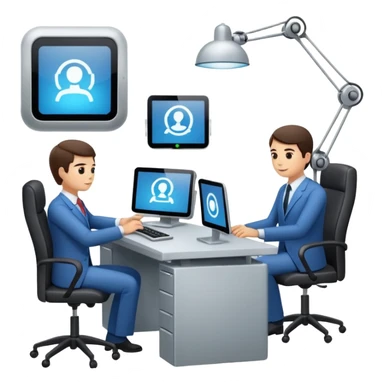 Digital Labour as an example of Agents at work in a workplace setting. I want to see a traditional office worker and a support co worker that is an AI Agent [Not a Robot]. sticker