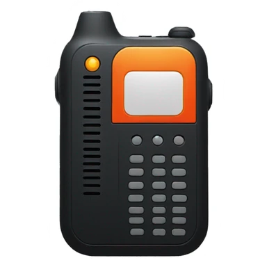 black walkie talkie with red-orange button on side sticker
