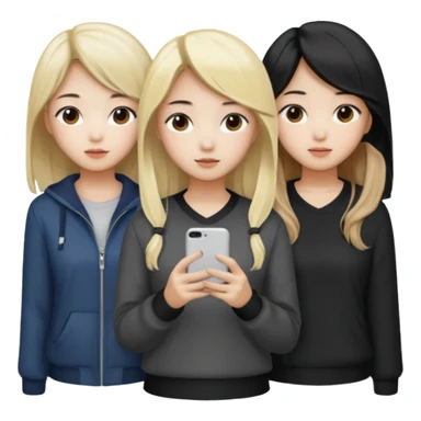 Korean 4 girls, hair colors: 1 blonde, 2 black, 1 brown sticker