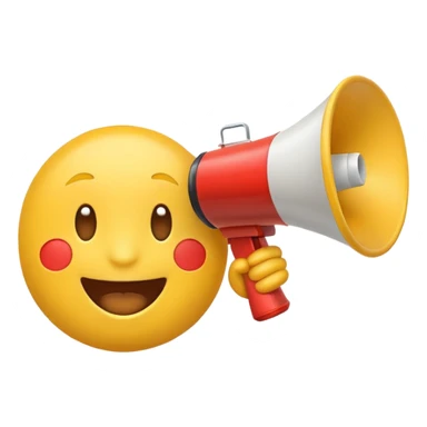 classic yellow emoji with a megaphone and social media icons, symbolizing marketing sticker