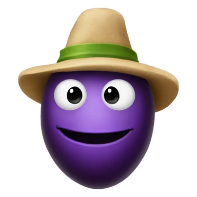 an eggplant with a hat sticker