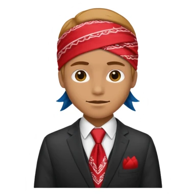 Character wearing a bandana and a suit sticker