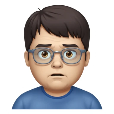 An emoji of a slightly chubby male zombie with dark brown hair and bangs down to his eyebrows, wearing square, bluish glasses. sticker