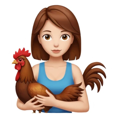 Brown hair large boob Woman tanki top holding rooster sticker