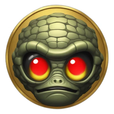 Reptiloid in black suite with red laser eyes on the gold coin sticker