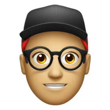 ball with a red cap with a black brim no mouth round glasses sticker