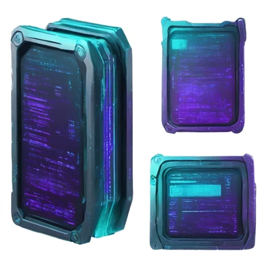 futuristic code scanning device, cyberpunk, cyan and purple colors, top view of scanning code file sticker