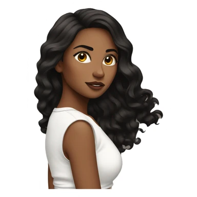 back side of a brown women, with black hair, a white crop top, wavy long hair sticker