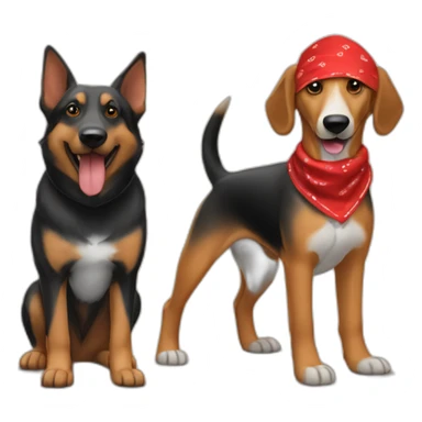 coonhound and German shepherd mix dog wearing small plain red bandana and walking left sticker