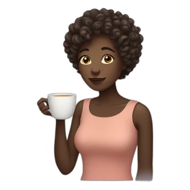 woman with curly short hair dark skin drinking tea sticker