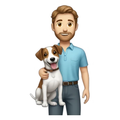 caucasian man with brown hair holding a jack russel sticker