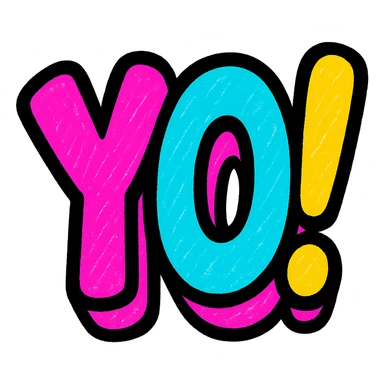 the word 'YO!' in purple, rounded bubble letters, playful and inviting sticker